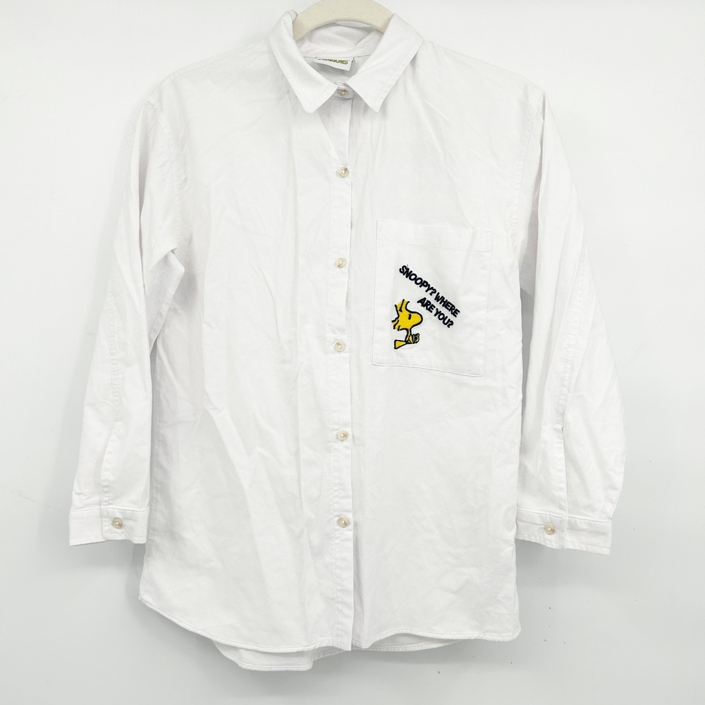 Zara Kids x Peanuts Snoopy Woodstock White Graphic Button Up Shirt‎ Size 11-12Y